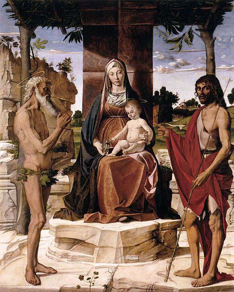 Madonna and Child under a Pergola with St John the Baptist and St Onofrius, Bartolomeo Montagna